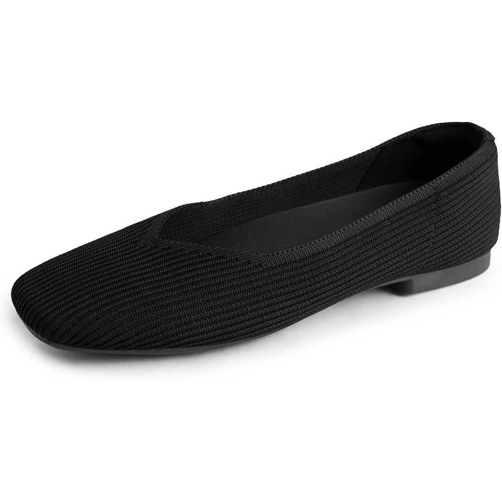 Arromic Black Knit Square Toe Flats Slip On Low Heel Shoes Womens 6.5